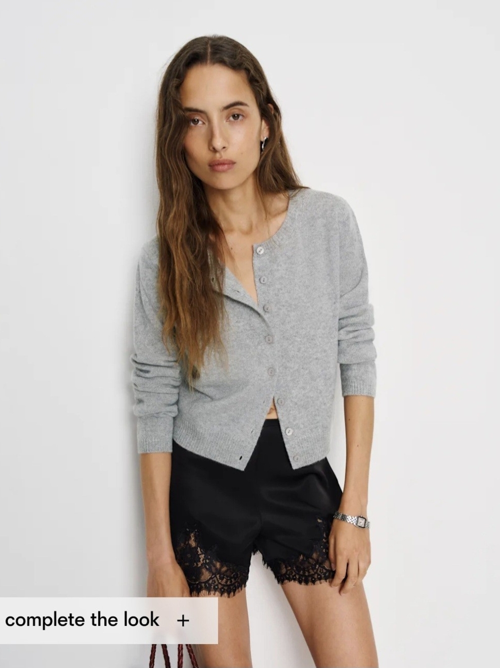 Reformation Light Gray Button-Up Knit Cardigan